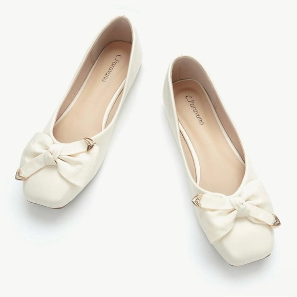 C. Paravano Shoes - White Bow Women's Flats C. Paravano